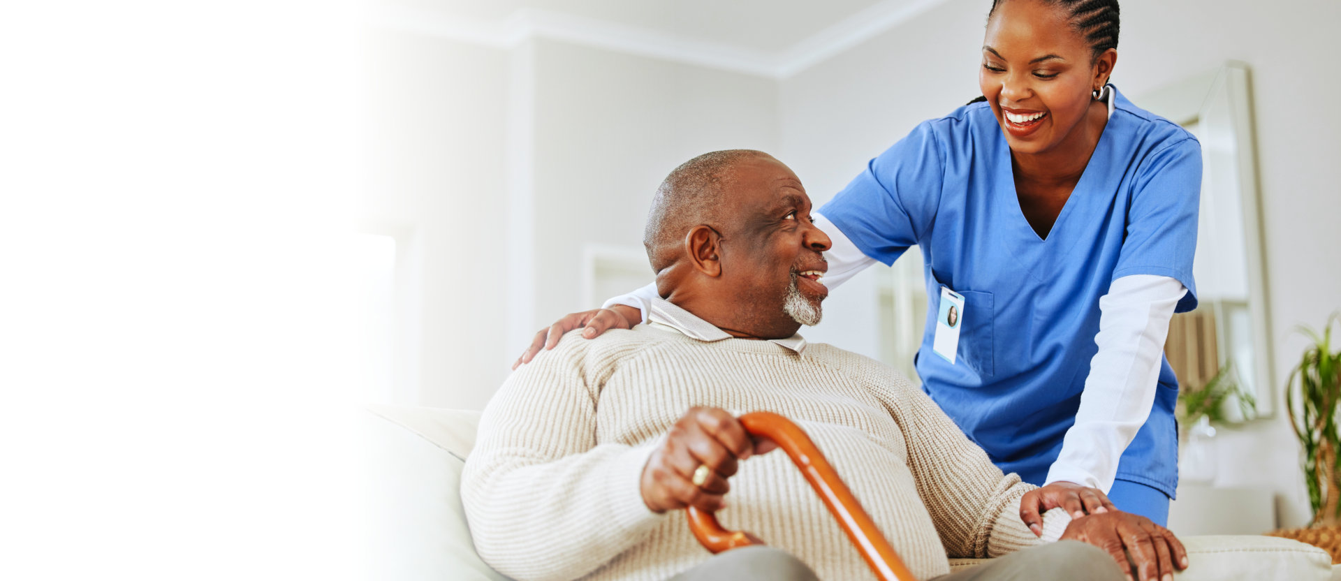 senior talking to nurse